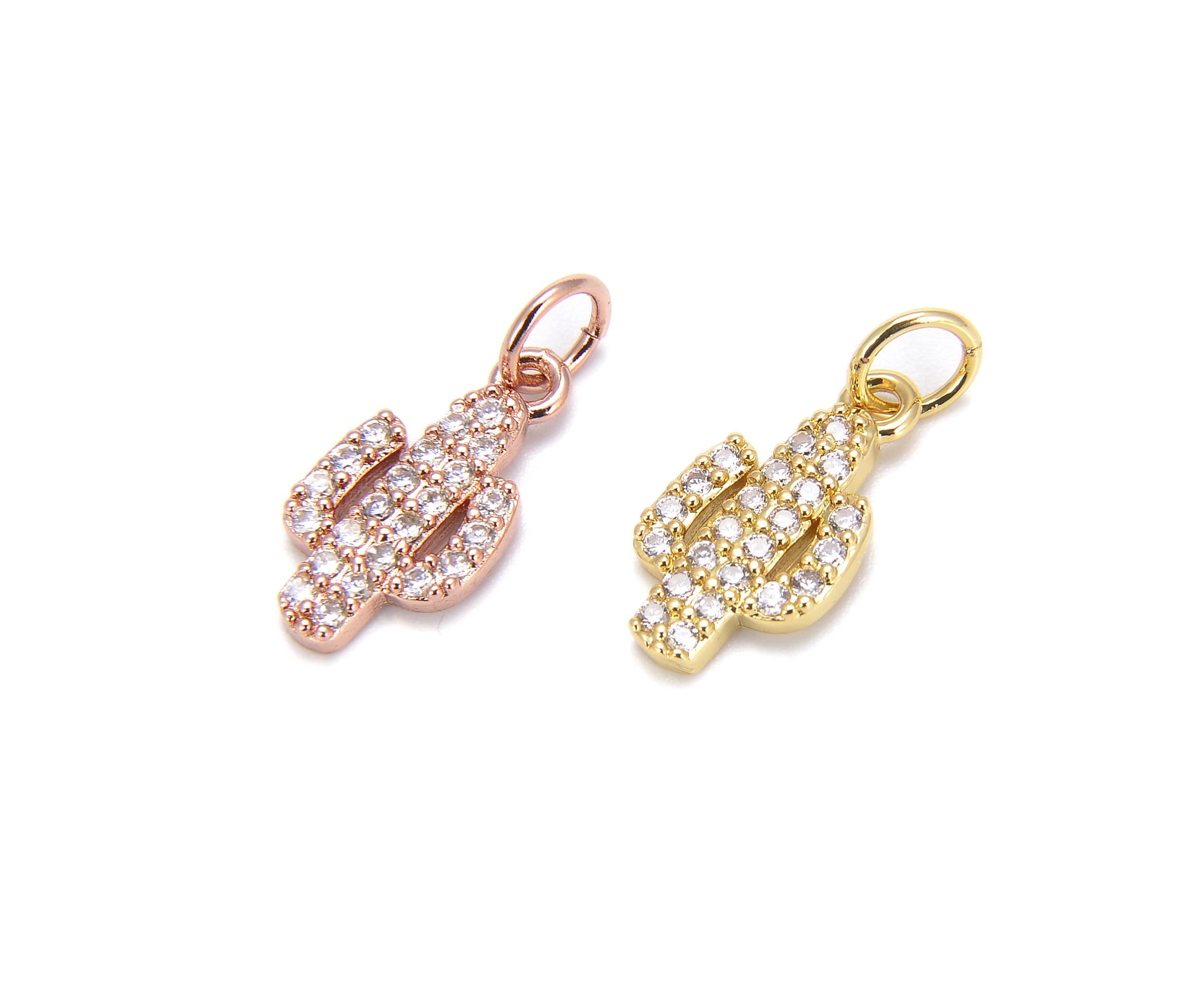 Dainty Cactus Micro Pave CZ Charm Pendant