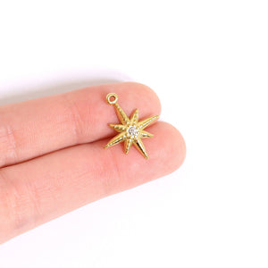 18K Gold Stainless Steel Compass Star Charm