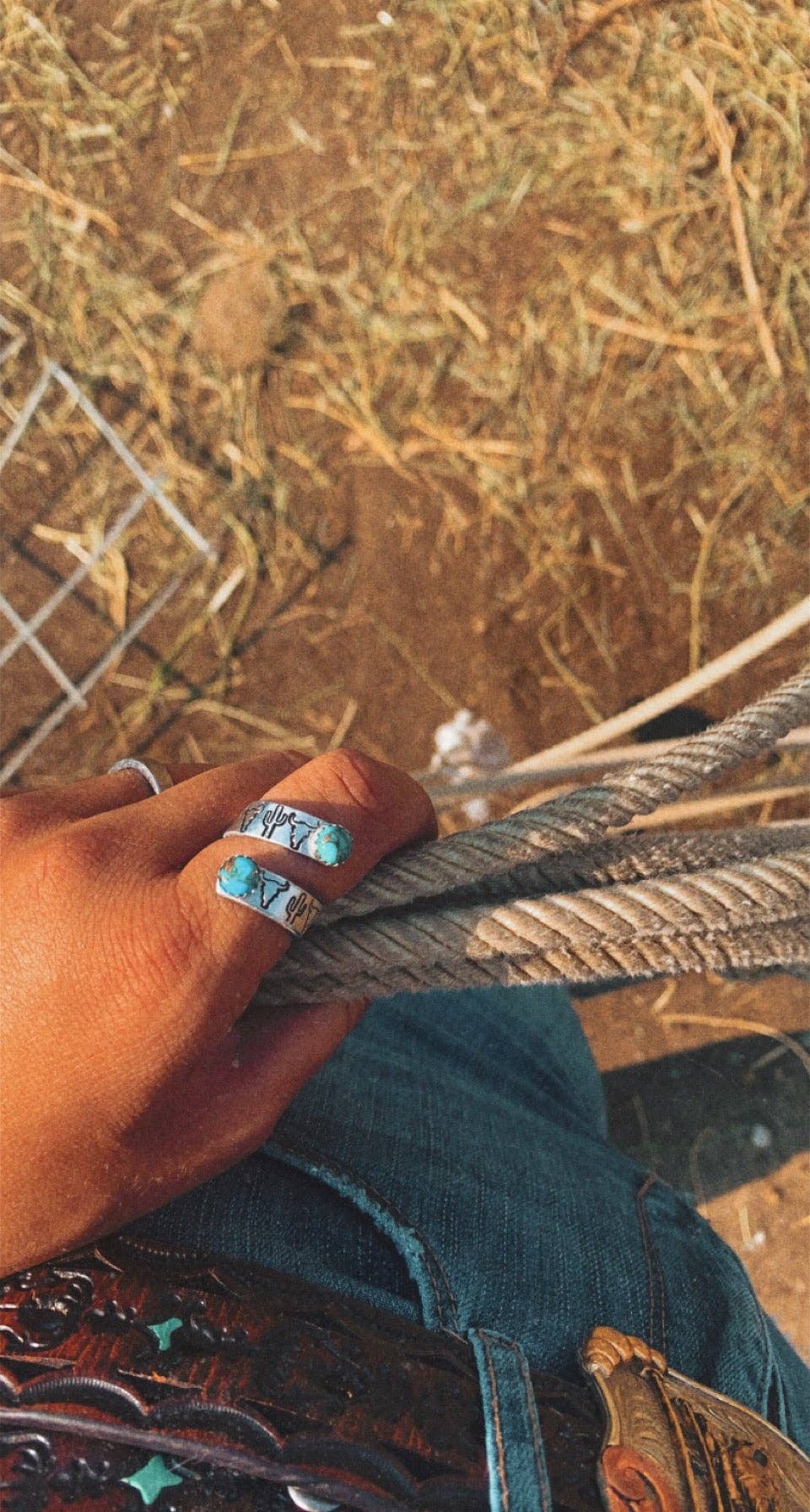 Studio|Twisted Steer head Stamped Ring With Turquoise