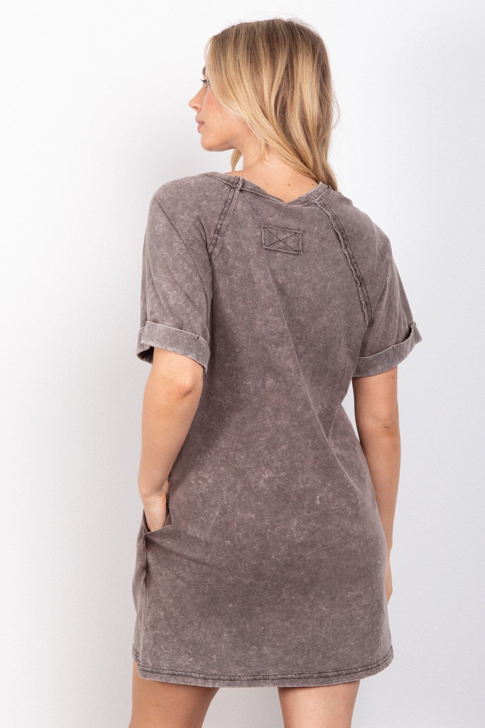 Mineral Washed Round Neck Mini Tee Dress