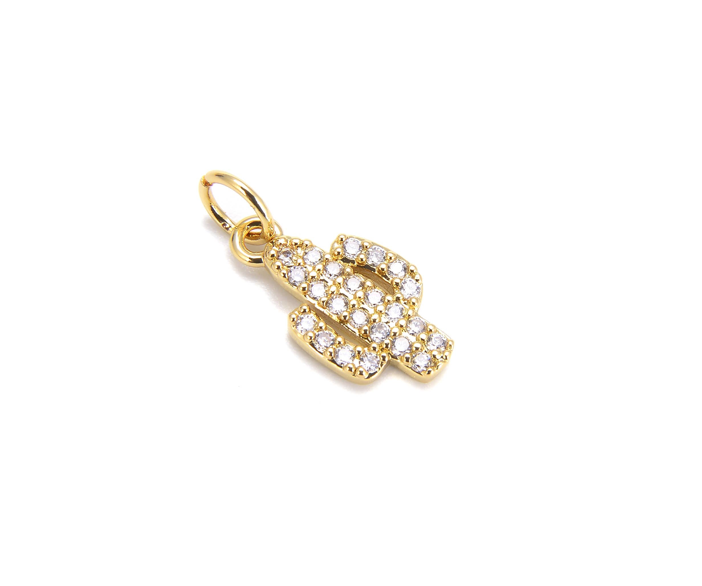 Dainty Cactus Micro Pave CZ Charm Pendant