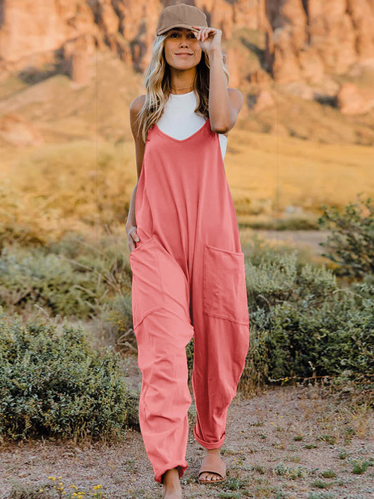 Warehouse|Hippy Babe Sleeveless V-Neck Pocketed Jumpsuit