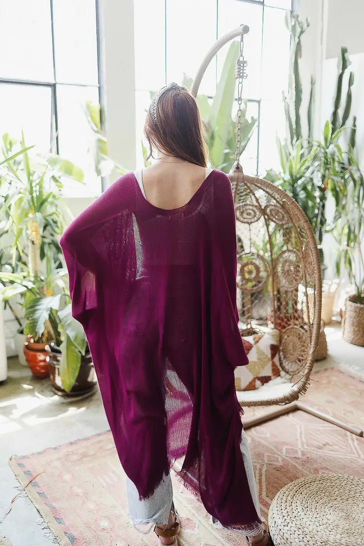 Studio|Stevie Open Weave Drape Kimono In Magenta