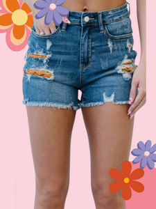 Studio|Judy Blue Good Vibes Floral Patch Shorts