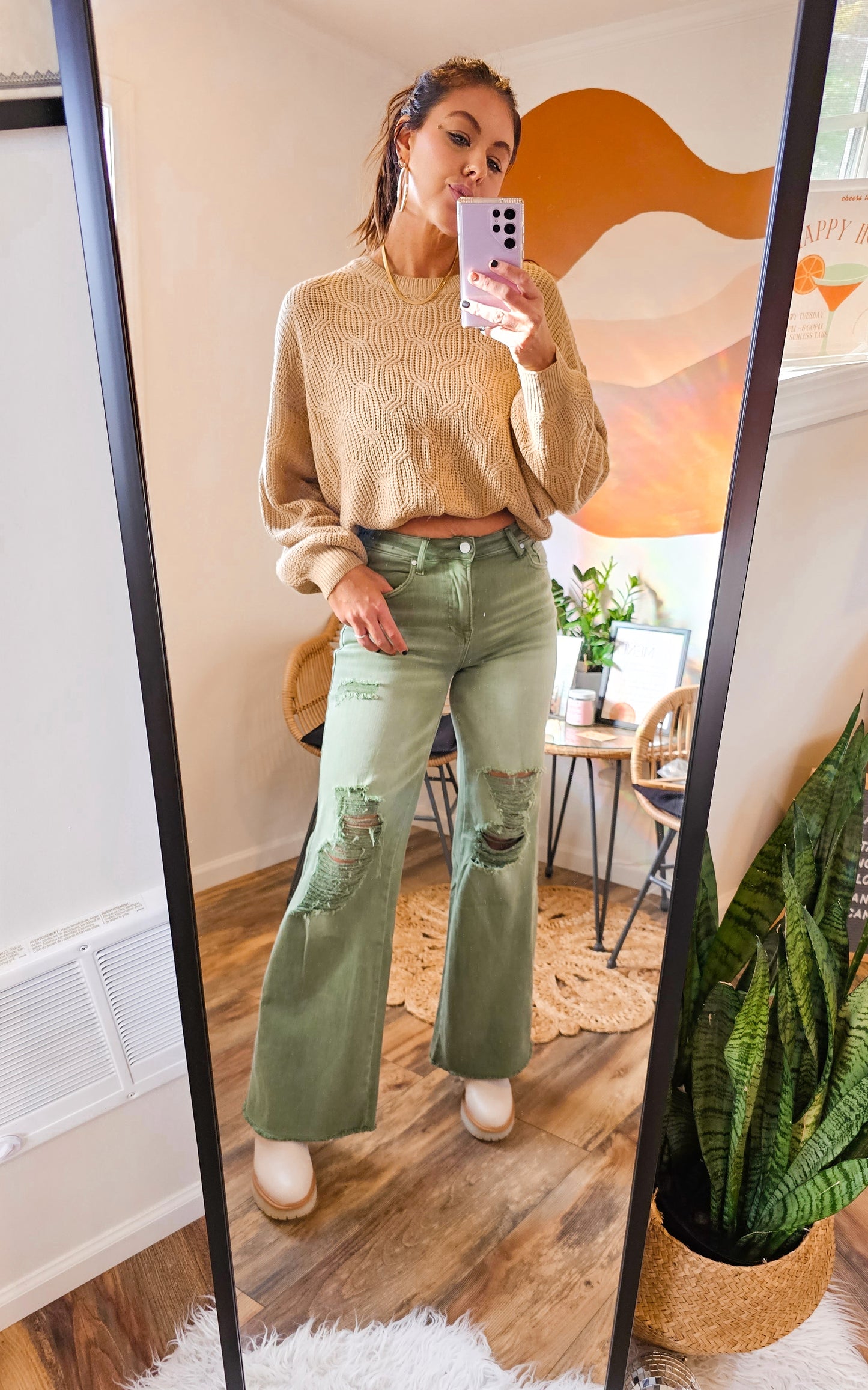 Studio|Blakeley Distressed Colored Jeans In Olive