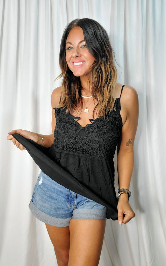 Studio|Blakeley Grace Lace Tank Top In Black