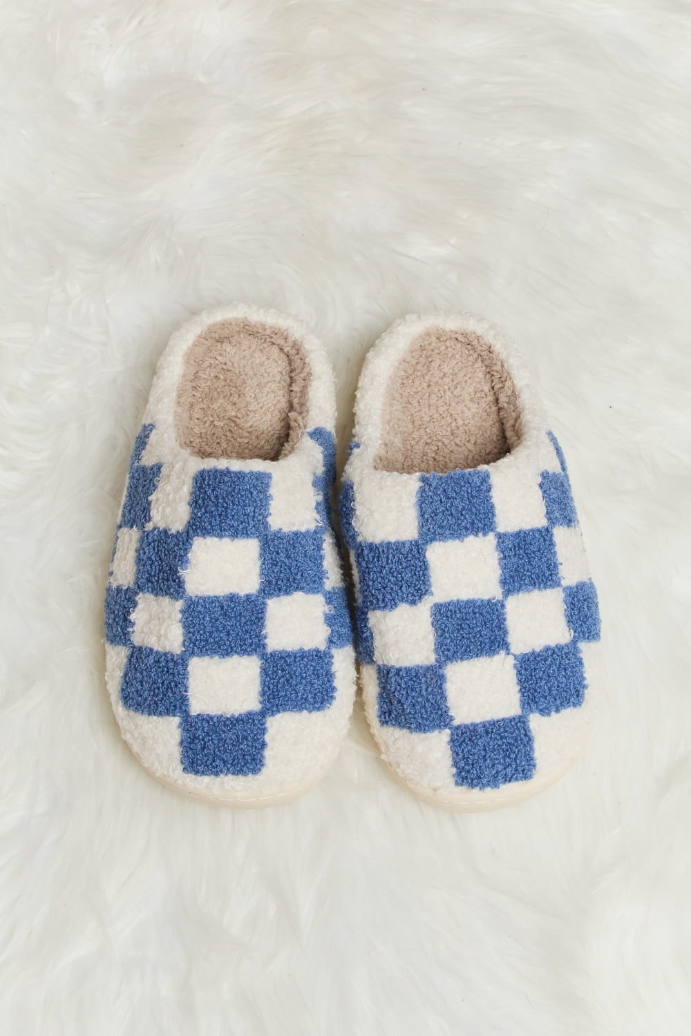 Warehouse|Checkered Print Plush Slide Slippers In Multiple Colors