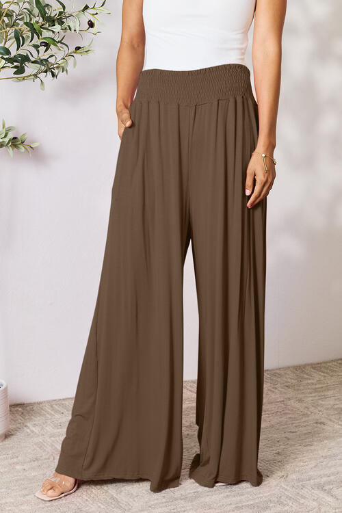 Smocked Wide Waistband Wide Leg Pants In Multiple Colors