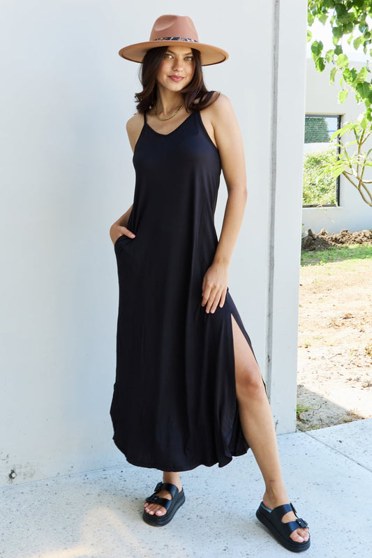 Spray Day Just Beachy Cami Side Slit Maxi Dress in Black