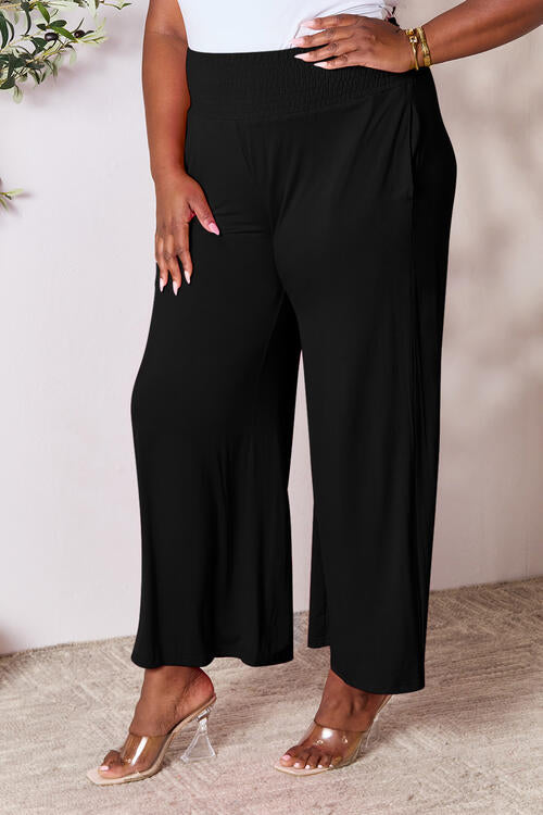 Smocked Wide Waistband Wide Leg Pants In Multiple Colors