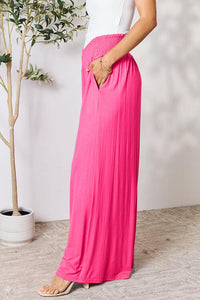 Smocked Wide Waistband Wide Leg Pants In Multiple Colors