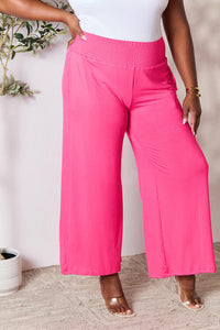 Smocked Wide Waistband Wide Leg Pants In Multiple Colors