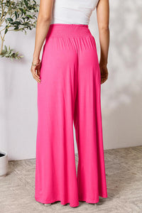 Smocked Wide Waistband Wide Leg Pants In Multiple Colors