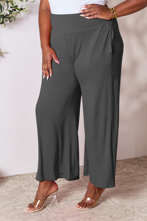 Smocked Wide Waistband Wide Leg Pants In Multiple Colors