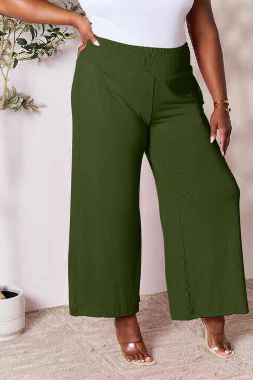 Smocked Wide Waistband Wide Leg Pants In Multiple Colors