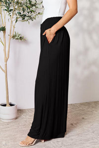 Smocked Wide Waistband Wide Leg Pants In Multiple Colors