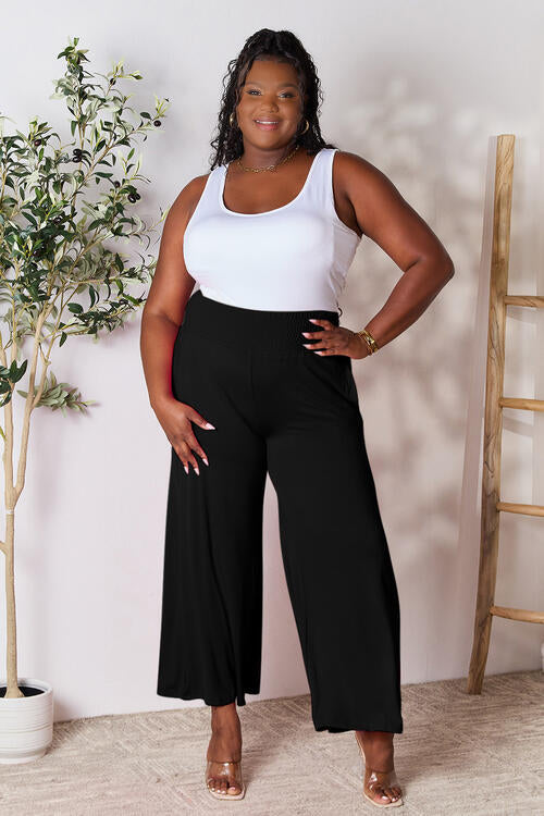 Smocked Wide Waistband Wide Leg Pants In Multiple Colors