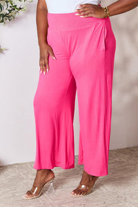 Smocked Wide Waistband Wide Leg Pants In Multiple Colors