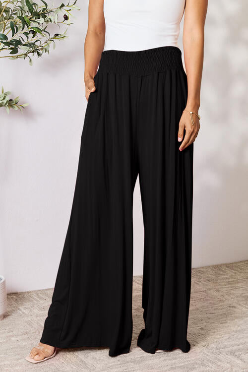 Smocked Wide Waistband Wide Leg Pants In Multiple Colors