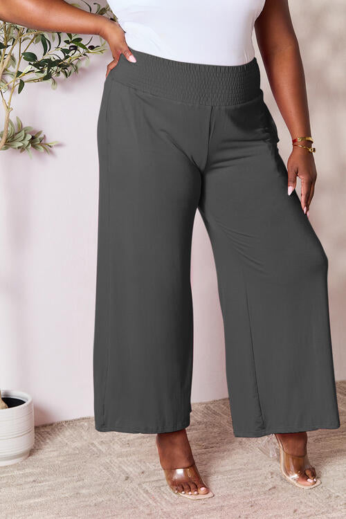 Smocked Wide Waistband Wide Leg Pants In Multiple Colors