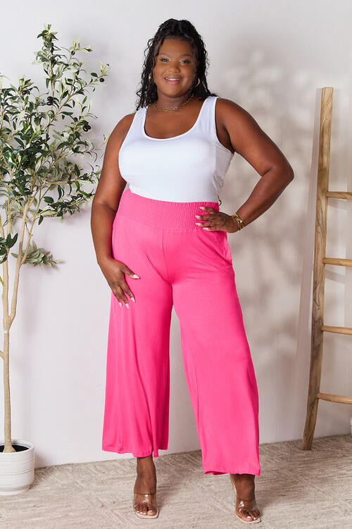 Smocked Wide Waistband Wide Leg Pants In Multiple Colors