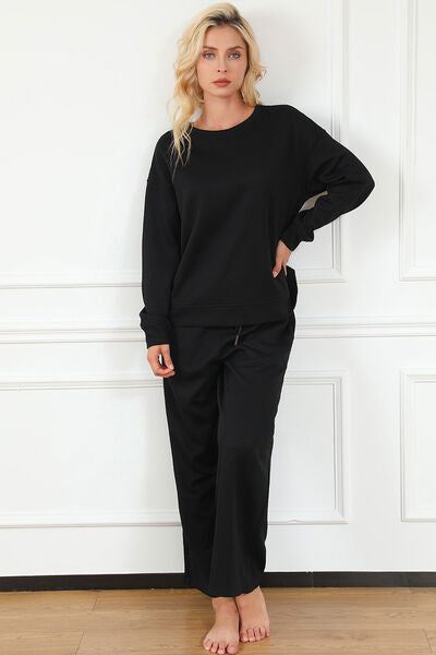 Warehouse|Textured Long Sleeve Top and Drawstring Pants Set In Multiple Colors