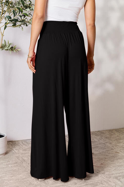 Smocked Wide Waistband Wide Leg Pants In Multiple Colors