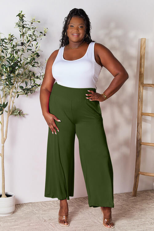 Smocked Wide Waistband Wide Leg Pants In Multiple Colors