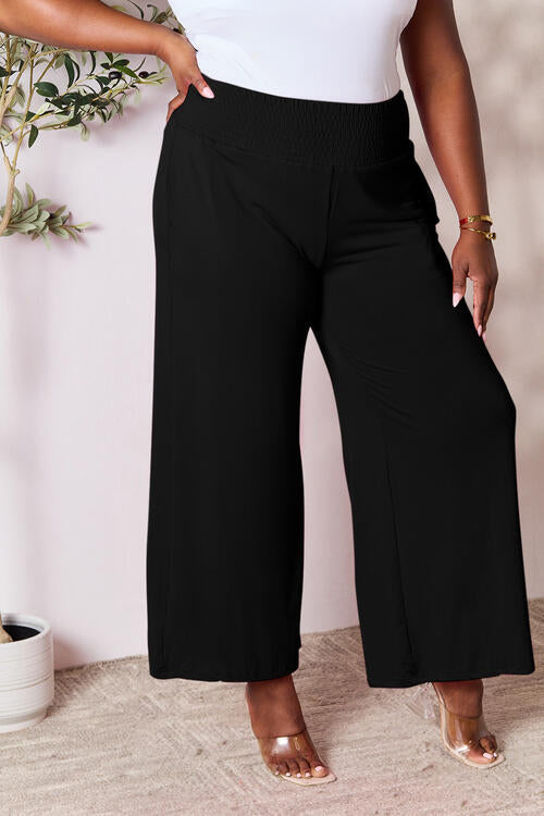 Smocked Wide Waistband Wide Leg Pants In Multiple Colors